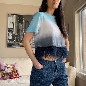 Opening Ceremony Gradient dyed t-shirt with feather hem trim